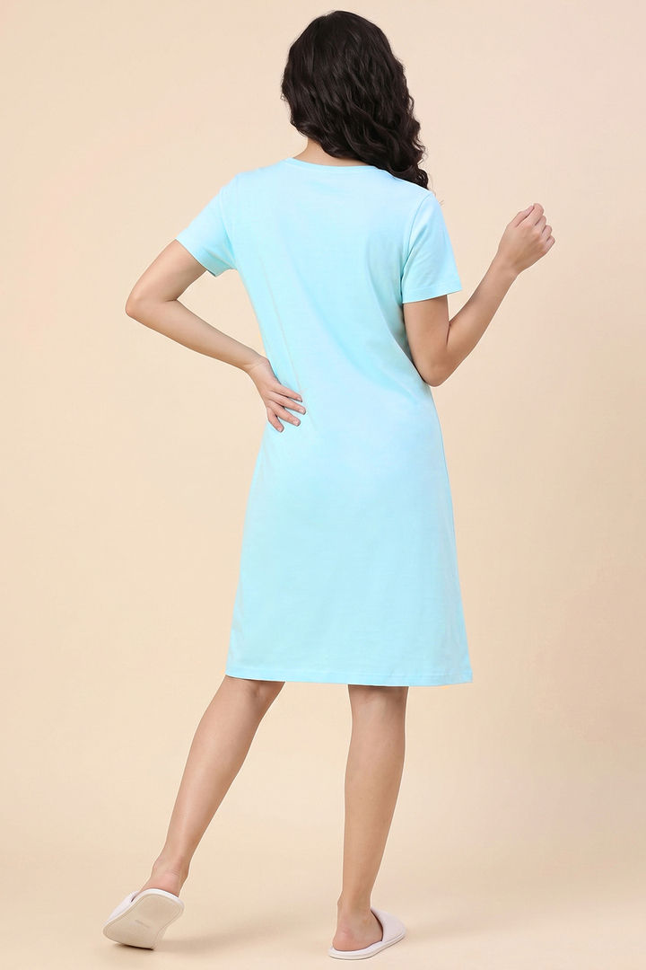 Zivame Farm Lore Knit Cotton Knee Length Nightdress - Tanger Turquoise — image 4